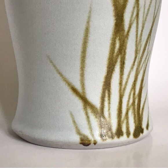 Vintage Artist Signed Blue Floral Botanical 8”  Salt Glaze Pottery Vase - Picture 11 of 14
